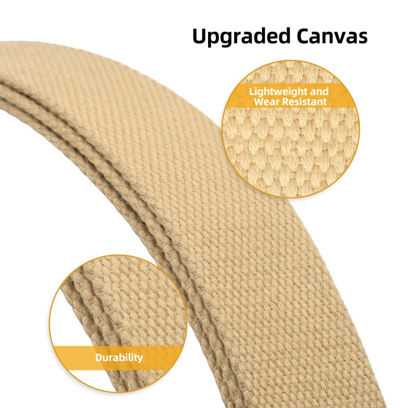 Mile High Life Cut To Fit Canvas Web Belt Size Up to 52" with Flip-Top Solid Black Military Buckle (Khaki) - Image 5